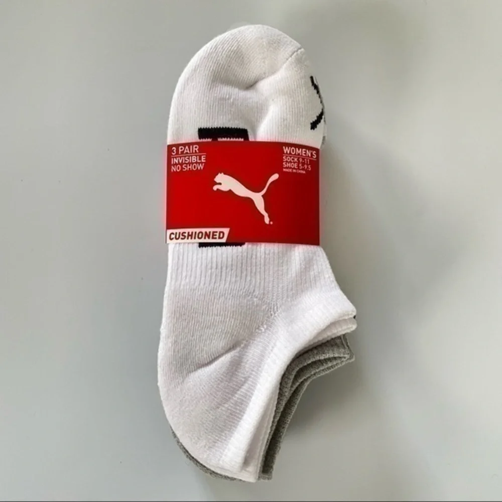 Puma women’s invisible no show liner socks 3 pack white gray black size 5-9.5
